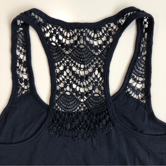 Hollister Lace Crochet Tunic Tank Top Tee Dark Blue Excellent Condition - Picture 4 of 7